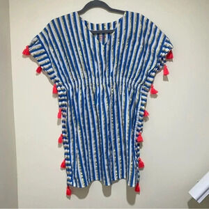 Kids Cat and Jack Brand Blue Striped Sparkle  Dress with Orange Tassels Size XL